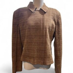 Carlisle Womens Blazer Brown Plaid‎ Cotton Blend Career Jacket
